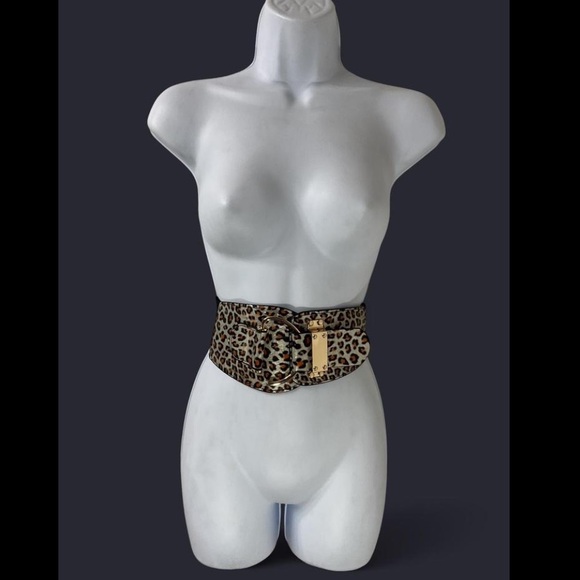 Accessories - Leopard Print Belt with Gold Buckle